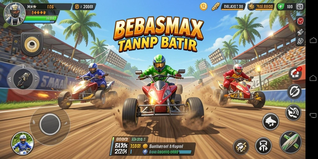 Tampilan gameplay BEBASMAX yang mendebarkan saat balapan.