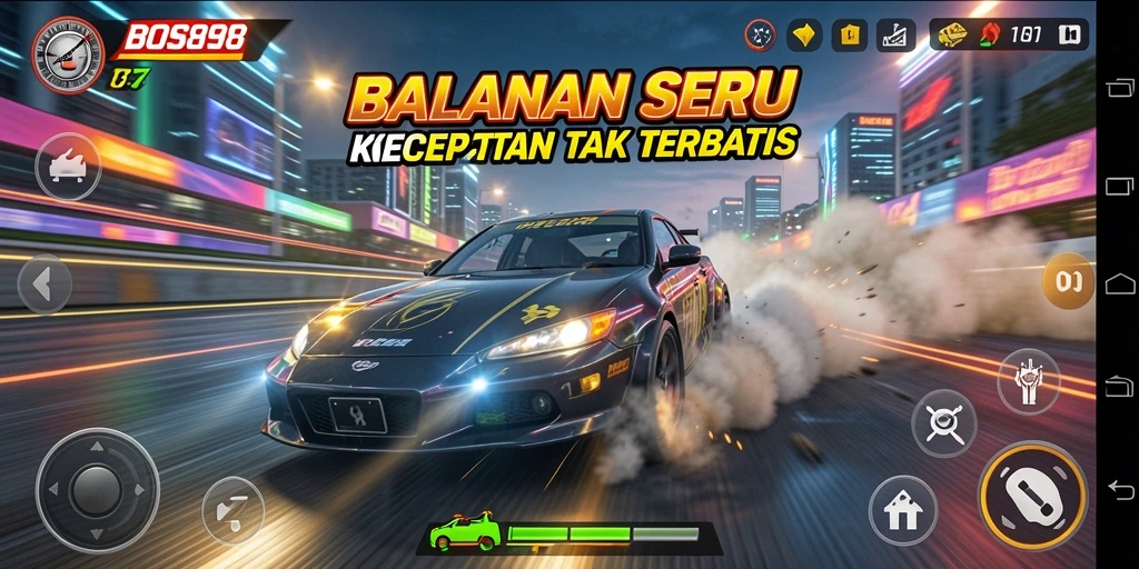 Tangkapan layar utama BOS898 menampilkan aksi balapan yang menegangkan.