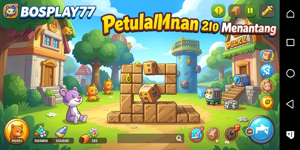 Screenshot utama BOSPLAY77 menampilkan gameplay puzzle yang seru.