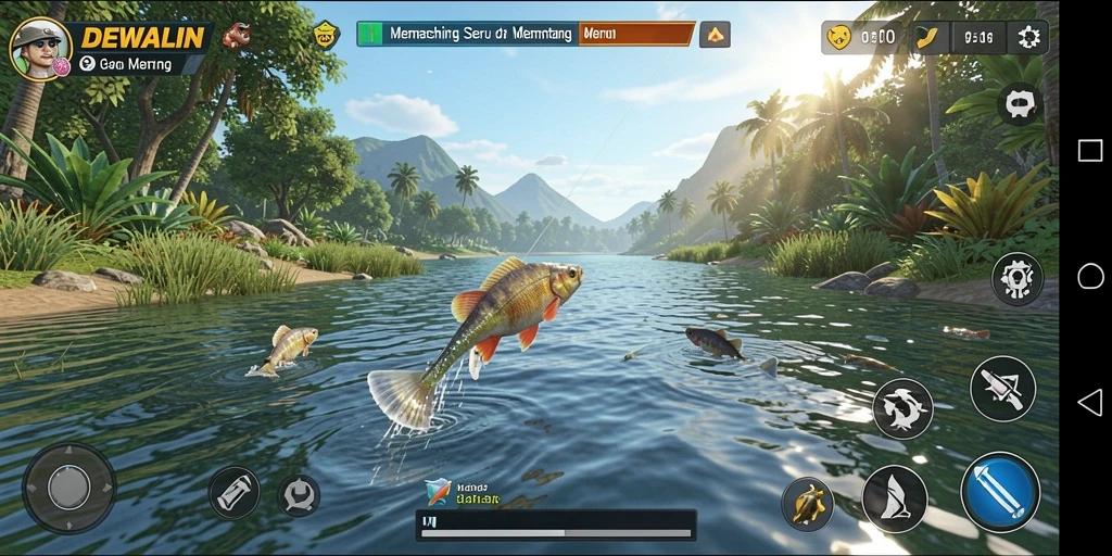 Gameplay menakjubkan saat memancing di DEWALIN dengan berbagai lokasi indah.