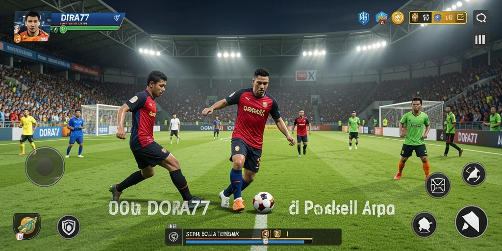 Screenshot DORA77 menampilkan aksi pertandingan sepak bola yang intens.