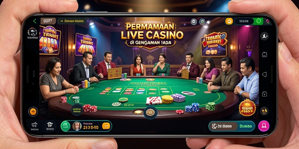 Screenshot gameplay IDR77 yang menampilkan dealer dan suasana Live Casino.