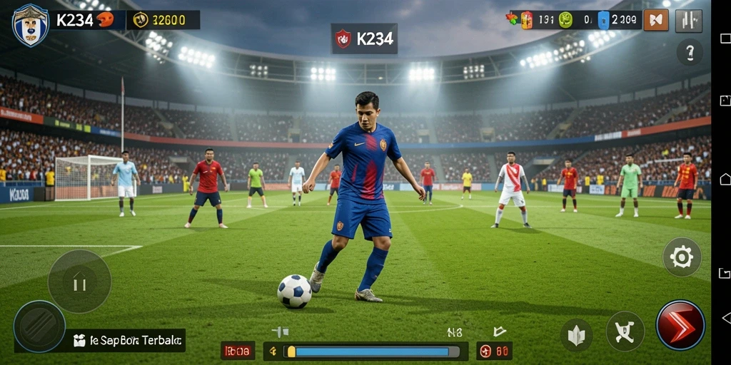 Ilustrasi gameplay K234 menunjukkan keseruan pertandingan sepak bola.