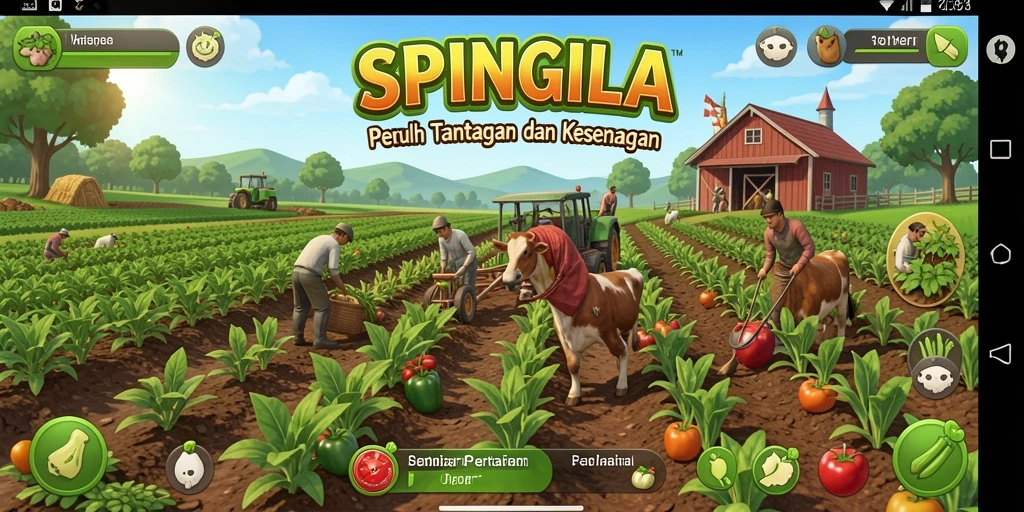 Screenshot SPINGILA menampilkan suasana ladang pertanian yang indah.